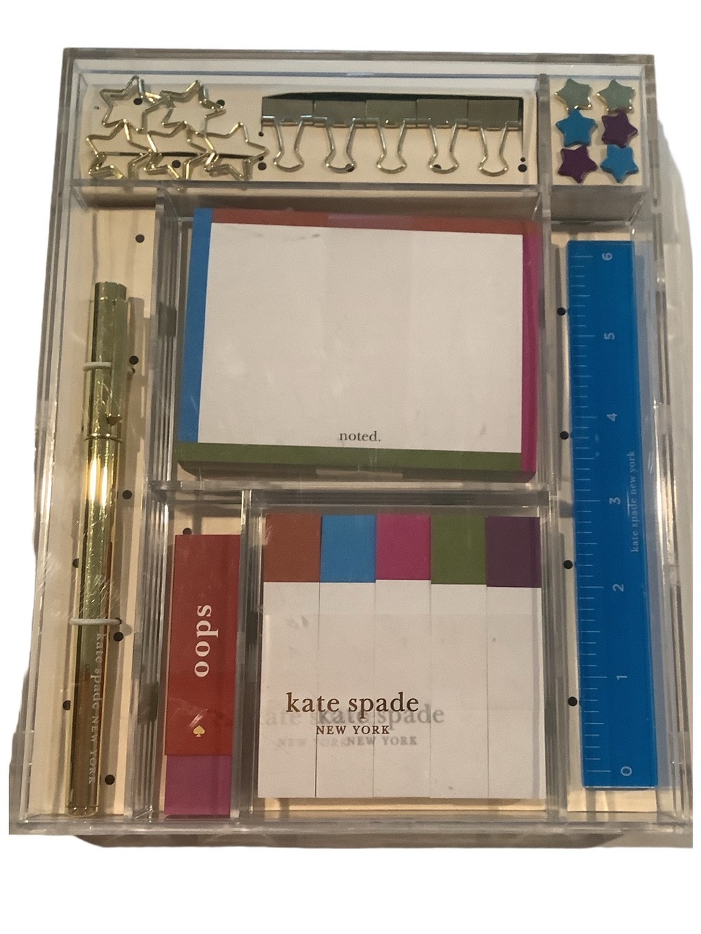 Kate Spade Stars Stationery Lucite Tackle Box New